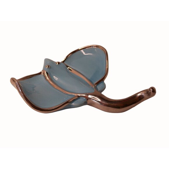 Vintage Rare Art Glass Manta Ray Stingray Aqua and Silver Beautiful - Picture 2 of 7